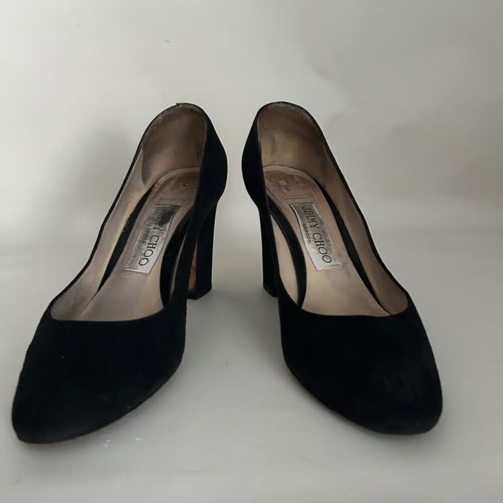 Jimmy Choo Black Suede Block Heel Pumps Womens Size 36 Round Toe Italy Pre-Owned